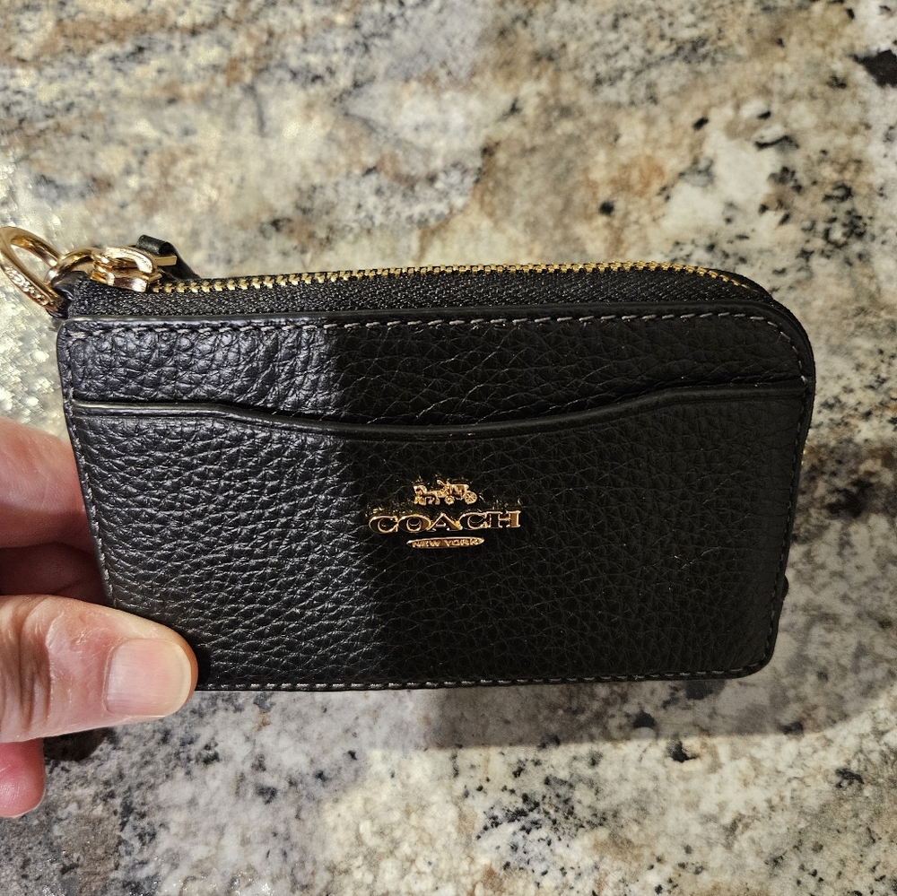 Coach Black Leather Zip Card Case
